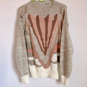 Vintage Tan Knit Diamond Pullover Sweater